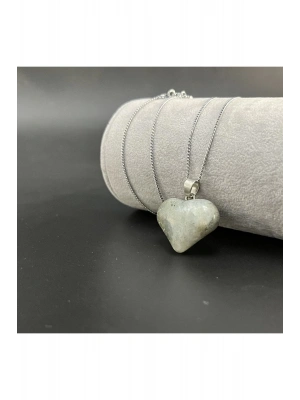 Sertifikalı Labrodorit Kalp Model Doğal Taş Kolye (KARARMAMA GARANTİLİ)