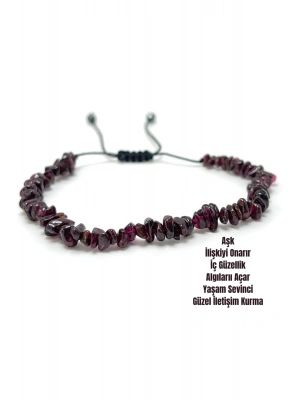 SERTİFİKALI Lal Granat Saçaklı Model Doğal Taş Makrome Bileklik Ayarlanabilir Ölçü