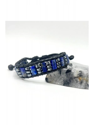 Sertifikalı Lapis Lazuli Doğal Taş Şık Görünümlü Erkek Bileklik Makrome Ayarlanabilir Ölçü