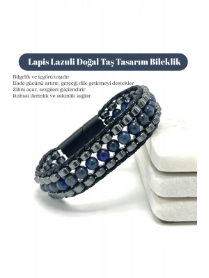 Sertifikalı Lapis Lazuli Taşı Erkek Bileklik – Çelik Kilitli, Doğal Taş Tasarım, Şık ve Özgün
