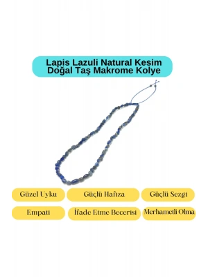 Sertifikalı Lapis Natural Kesim Makrome Doğal Taş Kolye Ayarlanabilir Ölçü