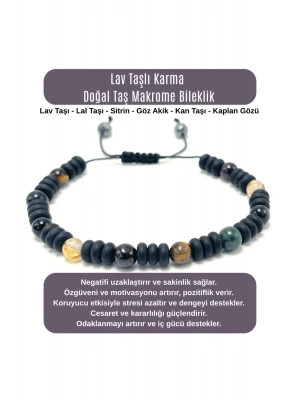 SERTİFİKALI Lav Taşlı Karma Doğal Taş Makrome Bileklik