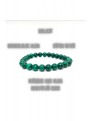 Sertifikalı Malakit 8mm Elastik Misinalı Doğal Taş Bileklik
