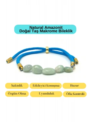 Sertifikalı Natural Amazonit Doğal Taş Makrome Bileklik Ayarlanabilir Ölçü