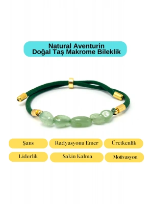 Sertifikalı Natural Aventurin Doğal Taş Makrome Bileklik Ayarlanabilir Ölçü