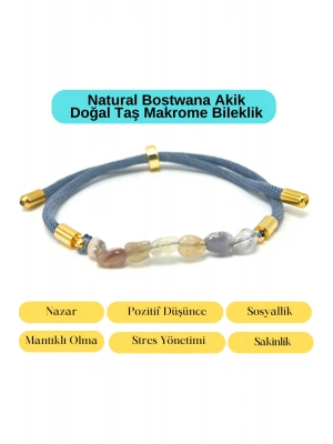 Sertifikalı Natural Bostwana Akik Doğal Taş Makrome Bileklik Ayarlanabilir Ölçü