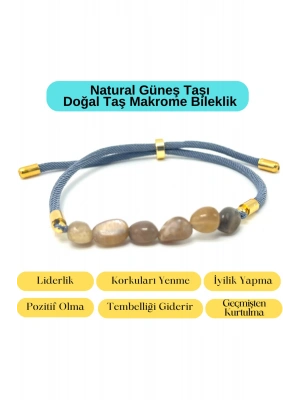 Sertifikalı Natural Güneş Taşı Doğal Taş Makrome Bileklik Ayarlanabilir Ölçü