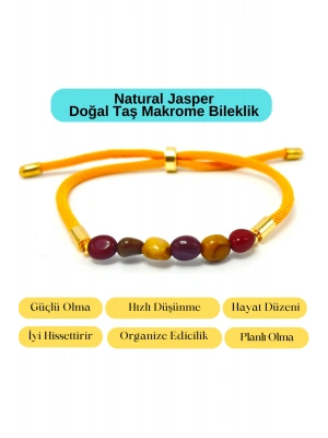 Sertifikalı Natural Jasper Doğal Taş Makrome Bileklik Ayarlanabilir Ölçü