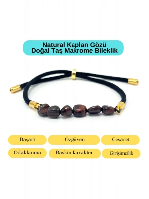 Sertifikalı Natural Kırmızı Kaplan Gözü Doğal Taş Makrome Bileklik Ayarlanabilir Ölçü