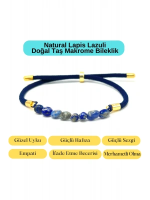 Sertifikalı Natural Lapis Lazuli Doğal Taş Makrome Bileklik Ayarlanabilir Ölçü