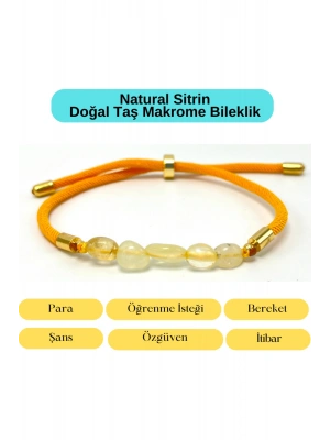 Sertifikalı Natural Sitrin Doğal Taş Makrome Bileklik Ayarlanabilir Ölçü