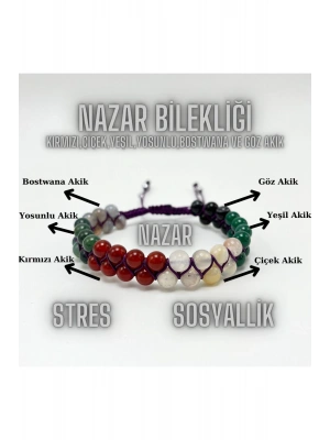 SERTİFİKALI Nazar Bilekliği 6 Çeşit Akikten Oluşan