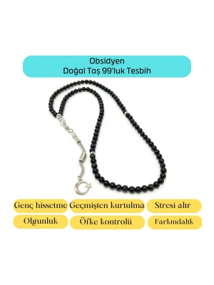 Sertifikalı Obsidyen 6mm 99luk Doğal Taş Tesbih