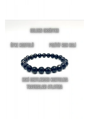 Sertifikalı Obsidyen 8mm Elastik Misinalı Doğal Taş Bileklik