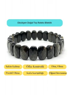 Sertifikalı Obsidyen Doğal Taş Roleks Bileklik