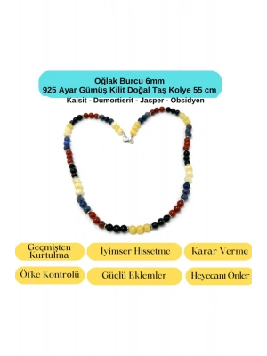 SERTİFİKALI Oğlak Burcu 6mm 925 Ayar Gümüş Doğal Taş Kolye 55 cm