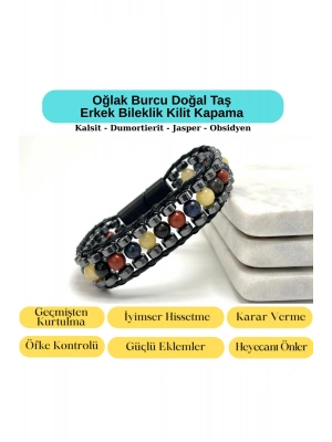 SERTİFİKALI Oğlak Burcu Disk Model Doğal Taş Erkek Bileklik Mıknatıslı Kilit