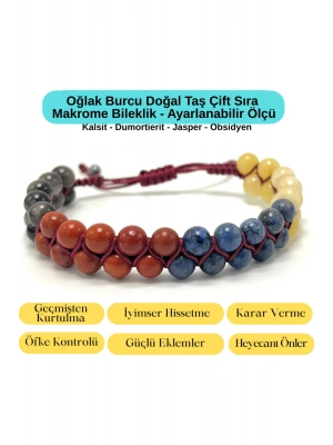 SERTİFİKALI Oğlak Burcu Doğal Taş Çift Sıra Makrome Bileklik