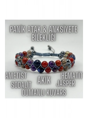 Sertifikalı Panikatak Anksiyete Doğal Taş Bileklik Sodalit Ametist Kuvars Akik Jasper Hematit