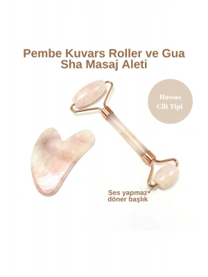 Sertifikalı Pembe Kuvars 1. Sınıf Kalite Roller ve Gua Sha Doğal Taş Masaj Aleti Takım