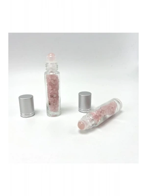 Sertifikalı Pembe Kuvars Doğal Taş Esans Şişesi ve Roller Masaj Aleti 10ml