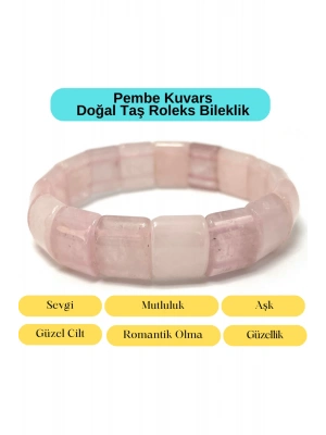 Sertifikalı Pembe Kuvars Doğal Taş Roleks Bileklik