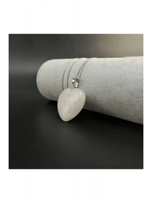 Sertifikalı Pembe Kuvars Kalp Model Doğal Taş Kolye (Kararmama Garantili)