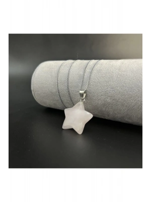 Sertifikalı Pembe Kuvars Yıldız Model Doğal Taş Kolye (KARARMAMA GARANTİLİ)