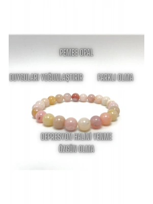 Sertifikalı Pembe Opal 8mm Elastik Misinalı Doğal Taş Bileklik