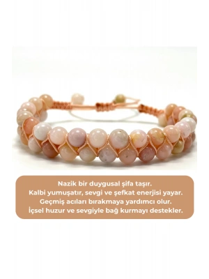SERTİFİKALI Pembe Opal Çift Sıra Doğal Taş Makrome Bileklik Ayarlanabilir Ölçü