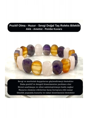 SERTİFİKALI Pozitif Olma & Huzur & Sevgi Doğal Taş Roleks Bileklik