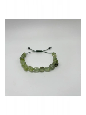 SERTİFİKALI Prehnit Natural Kesim Makrome Doğal Taş Bileklik
