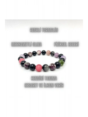 Sertifikalı Renkli Turmalin 8mm Elastik Misinalı Doğal Taş Bileklik