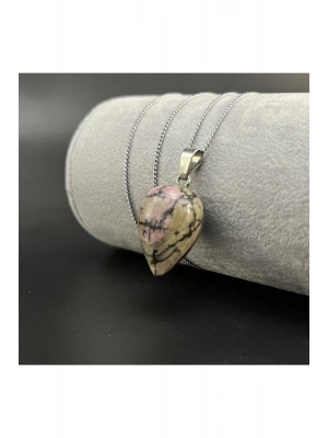 Sertifikalı Rodanit Damla Model Doğal Taş Kolye (KARARMAMA GARANTİLİ)