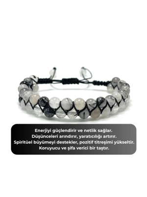 SERTİFİKALI Rutilli Kuvars Çift Sıra Doğal Taş Makrome Bileklik Ayarlanabilir Ölçü