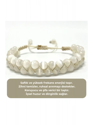 SERTİFİKALI Selenit Çift Sıra Doğal Taş Makrome Bileklik Ayarlanabilir Ölçü