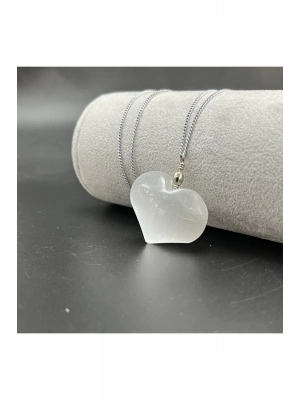 Sertifikalı Selenit Kalp Model Doğal Taş Kolye (KARARMAMA GARANTİLİ)