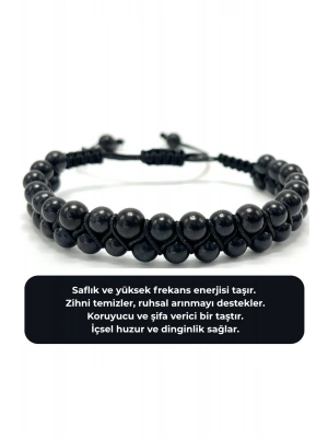 SERTİFİKALI Shungite Çift Sıra Doğal Taş Makrome Bileklik Ayarlanabilir Ölçü