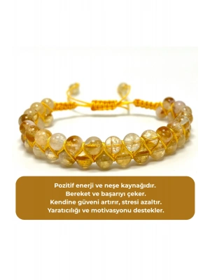 SERTİFİKALI Sitrin Çift Sıra Doğal Taş Makrome Bileklik Ayarlanabilir Ölçü