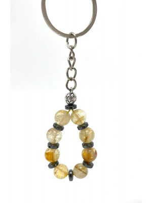 SERTİFİKALI  Sitrin Doğal Taş Anahtarlık 8mm