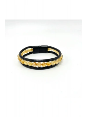 Sertifikalı Sitrin Doğal Taş Erkek Bileklik Mıknatıslı Kilit