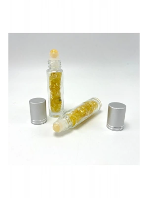 Sertifikalı Sitrin Doğal Taş Esans Şişesi ve Roller Masaj Aleti 10ml