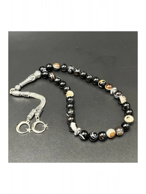 Sertifikalı Siyah Akik 8mm 33lük Doğal Taş Tesbih