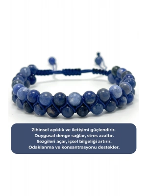 SERTİFİKALI Sodalit Çift Sıra Doğal Taş Makrome Bileklik Ayarlanabilir Ölçü
