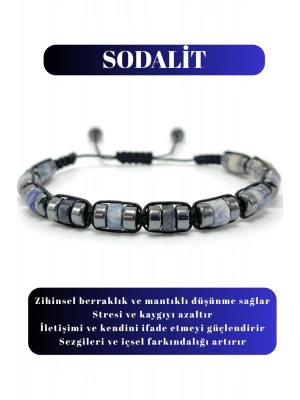 Sertifikalı Sodalit Disk Model Doğal Taş Makrome Bileklik Ayarlanabilir Ölçü