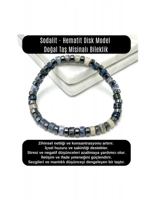 SERTİFİKALI Sodalit - Hematit Disk Model Doğal Taş Misinalı Bileklik