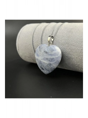 Sertifikalı Sodalit Kalp Model Doğal Taş Kolye (KARARMAMA GARANTİLİ)