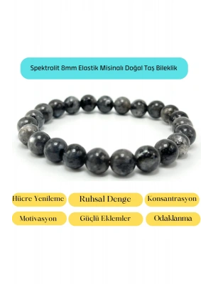 Sertifikalı Spektrolit 8mm Elastik Misinalı Doğal Taş Bileklik