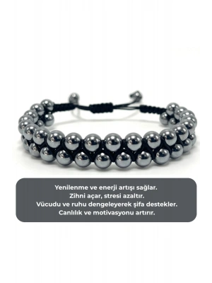 SERTİFİKALI Terahertz Çift Sıra Doğal Taş Makrome Bileklik Ayarlanabilir Ölçü