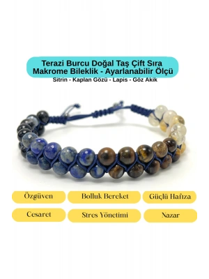 SERTİFİKALI Terazi Burcu Doğal Taş Çift Sıra Makrome Bileklik